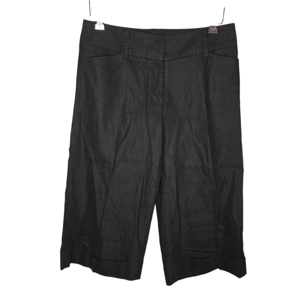 ​White House Black Market Legacy Black Linen Blend Wide Leg Cropped Pants Size 8
